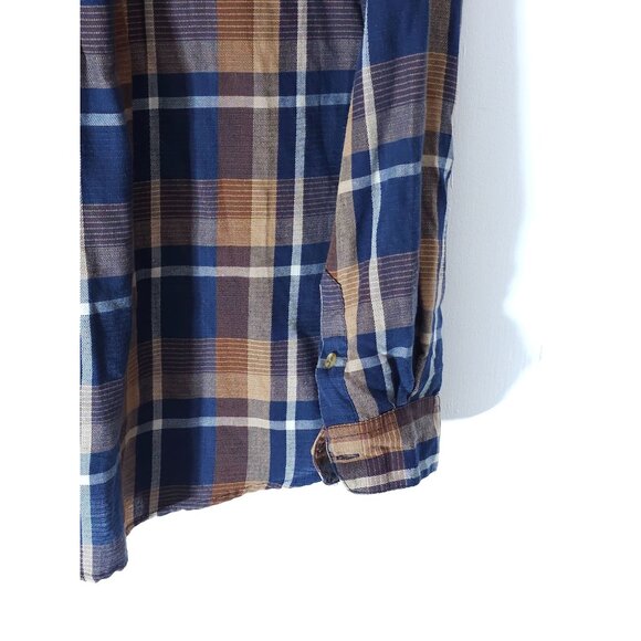 Haggar Men's Blue & Brown Plaid Button-Up Shirt With Chest Pockets Long Sleeve S - Picture 9 of 11
